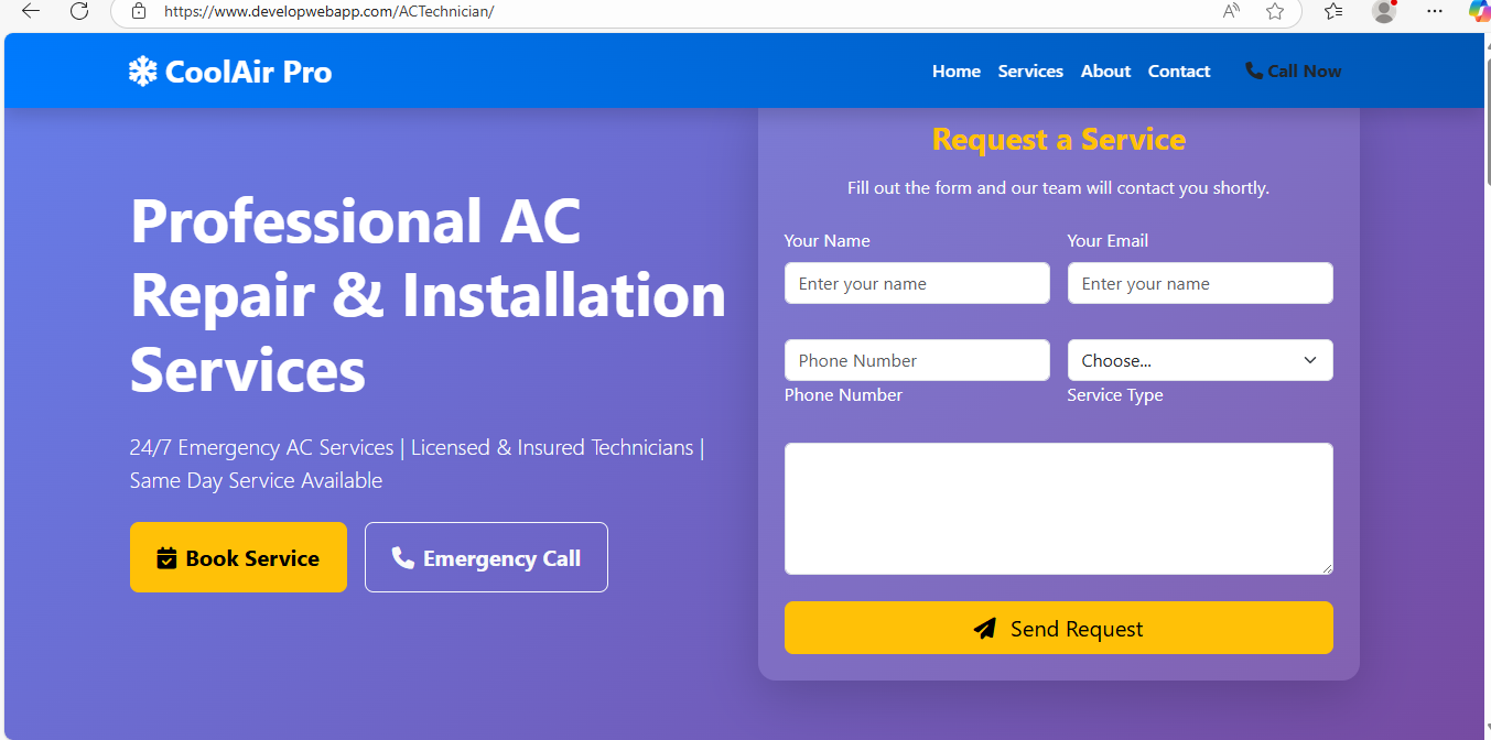 AC Technician website screenshot