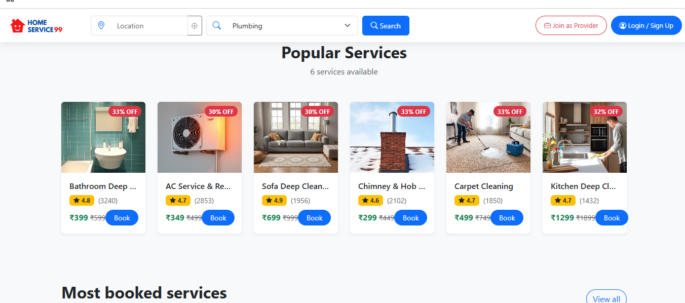 HomeService99 website screenshot