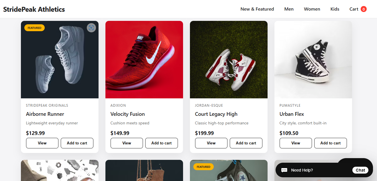 Shoes e-commerce website screenshot